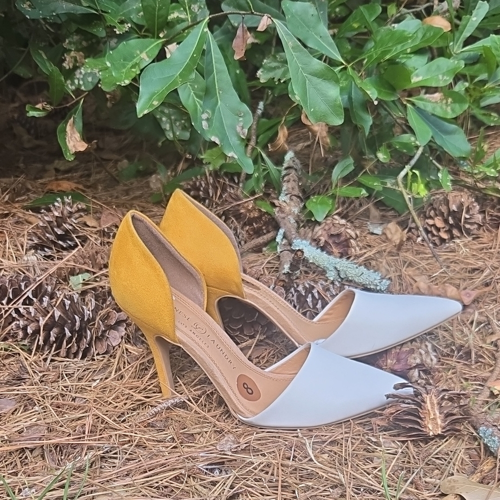 Chinese Laundry Mustard and Cream Heels